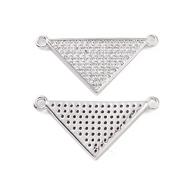 Brass Micro Pave Clear Cubic Zirconia Connector Charms, Triangle Links
