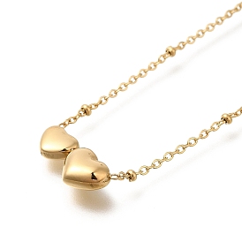 Ion Plating(IP) 304 Stainless Steel Double Hearts Pendant Satellite Chain Necklaces for Women