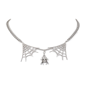 304 Stainless Steel Curb Necklaces, 201 Stainless Steel & Alloy Spider Wdb Pendants NeckLaces