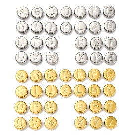 304 из нержавеющей стали бусы, плоские круглые с письмом ~ г, ионное покрытие (ip)