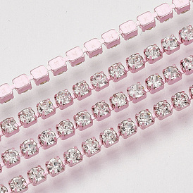 Electroforesis cadenas de strass de diamantes de imitación de latón, cadenas de copa de diamantes de imitación de cristal, con carrete
