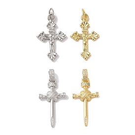 Rack Plating Brass & Cubic Zirconia Pendants, Cadmium Free & Lead Free, Long-Lasting Plated, Cross, with Jump Ring