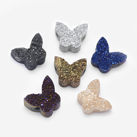 Natural Druzy Quartz Crystal Beads, Dyed, Rainbow Plated, Butterfly