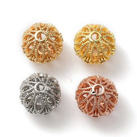 Rack Plating Brass Micro Pave Cubic Zirconia Beads, Cadmium Free & Lead Free, Long-Lasting Plated, Hollow-out, Round