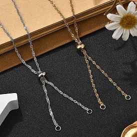 2Pcs 2 Colors 304 Stainless Steel Singapore Chain Necklace Making, with 304 Stainless Steel Lobster Claw Clasps