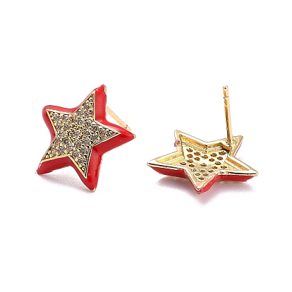 Star Sparkling Cubic Zirconia Stud Earring for Her, Real 18K Gold Plated Brass Enamel Earrings