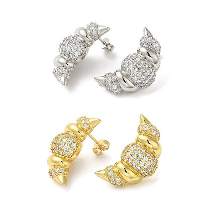 Серьги-гвоздики из латуни с микро-паве и кубическим цирконием для женщин с стойкой для круассанов, долговечный, без свинца и без кадмия