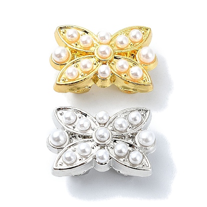 Rack Plating Brass Pendants, with Plastic Imitation Pearl  Beads, Long-Lasting Plated, Lead Free & Cadmium Free, Bowknot