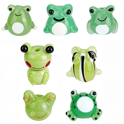 14Pcs 7 Styles Handmade Lampwork Beads, Cartoon Style, Frog