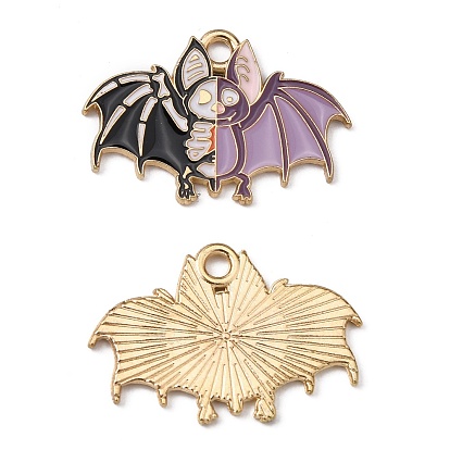 Alloy Enamel Pendants, Halloween Theme, Skeleton Bat Shape Charms