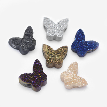 Natural Druzy Quartz Crystal Beads, Dyed, Rainbow Plated, Butterfly