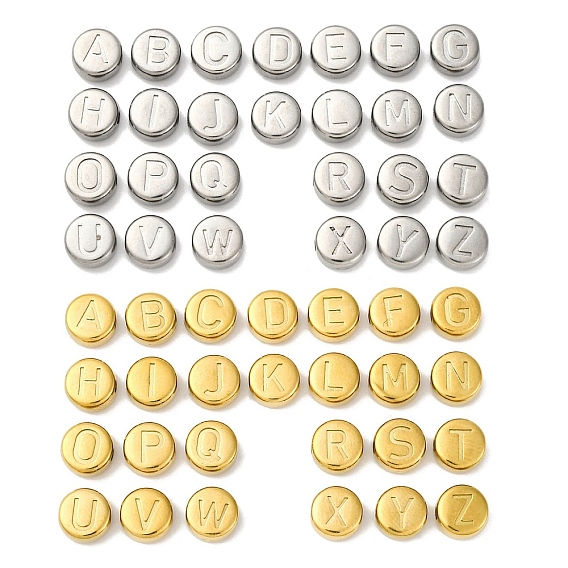 304 из нержавеющей стали бусы, плоские круглые с письмом ~ г, ионное покрытие (ip)