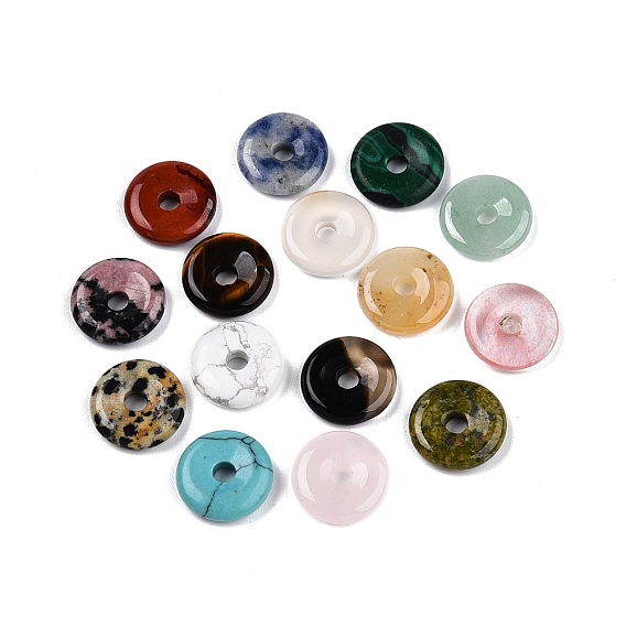 Подвески-пончики из смешанного камня, смешанные окрашенные и неокрашенные