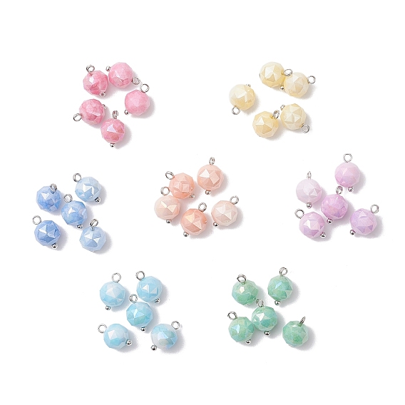 7шт. латунные стеклянные подвески, круглые, граненые, два тона