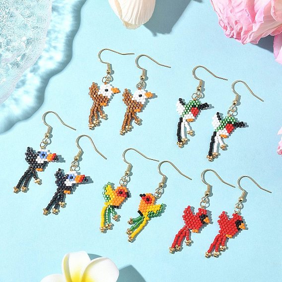 304 серьги-подвески в виде птиц из бисера из нержавеющей стали Miyuki, золотые