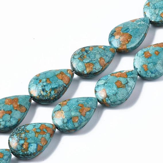 Dyed Synthetic Turquoise Teardrop Bead Strands, 25~26x17~18x9mm, Hole: 1~2mm