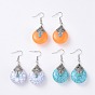 Teardrop Resin Dangle Earrings, with Tibetan Style Alloy Enamel Findings, 316 Surgical Stainless Steel Earring Hooks and Plastic Ear Nuts/Earring Back