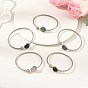 304 Stainless Steel Cuff Bangles for Women, with Flat Round Natural Mixed Gemstone, Stainless Steel Color