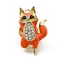 Fox Enamel Pin with Rhinestone, Golden Alloy Creative Badge for Backpack Clothes