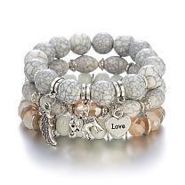 Boho Style Wood Beaded Stretch Bracelet Sets for Women, with Acrylic and Alloy Finding