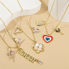 Chic Cross Heart Flower Letter Pendant Y2K Necklace for Women