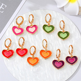 Chic Double Heart Earrings with Metal Oil Drop Circle - European Fashion Jewelry