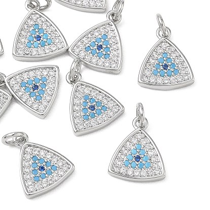 SHEGRACE Brass Colorful Cubic Zirconia Pendants, Triangle Charms, Cadmium Free & Lead Free & Nickel Free