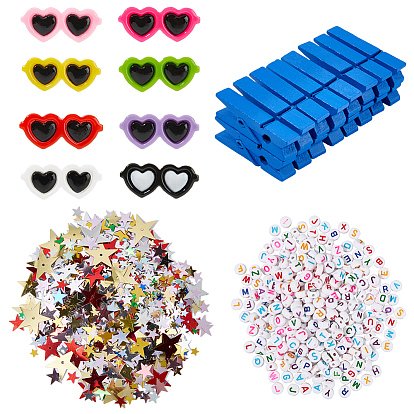 Наборы для самостоятельного изготовления деревянных зажимов, включая окрашенные деревянные прищепки и зажимы, Акриловые бусины, Кабошоны из смолы, аксессуары для украшения из полиэстера ручной работы