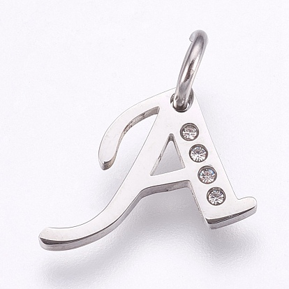304 Edelstahl Anhänger, mit Strass, Buchstabe