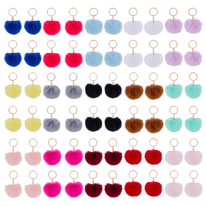 60шт. 15 цвета брелоки из полиэстерового меха, с разрезными кольцами для ключей из цинкового сплава, золотые