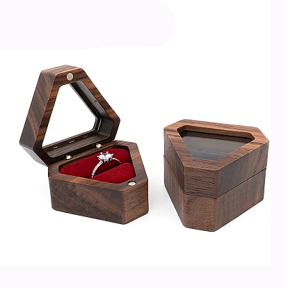 Коробка для демонстрации треугольных деревянных колец, Портативный футляр для хранения магнитных украшений с видимым бантиком и бархатом внутри