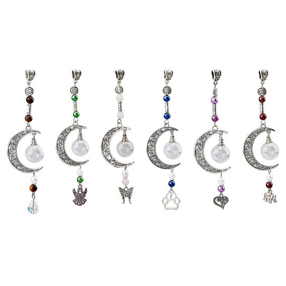 6шт 6 стиль луна флакон духов урна пепел тибетский стиль подвеска из сплава украшения, для брелка, кошелек, украшение для рюкзака, сердце/бабочка/слон