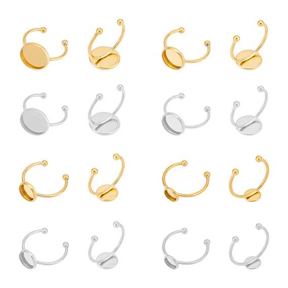 24шт 8 стили кольцевые компоненты из нержавеющей стали, настройки основания кольца колодки, плоско-круглые