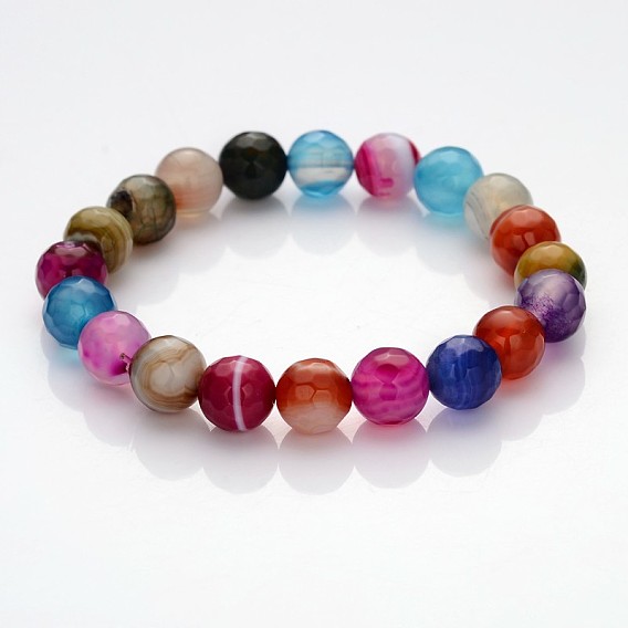 Faceted Natural Agate Round Beads Kids Stretch Bracelets, with Korean Elastic Crystal Thread, 43mm