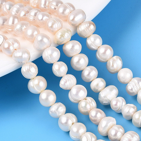 Natural Cultured Freshwater Pearl Beads Strands, Grooved Potato