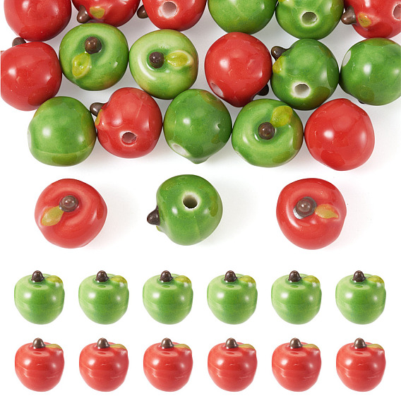 20Pcs 2 Colors Handmade Porcelain Beads, Apple, Bright Glazed Porcelain