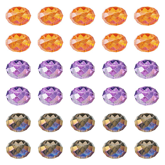 36шт. 3 стили, запеченная краска, прозрачное стекло, европейские бусины, бусины с большим отверстием, с покрытием AB цвета, граненые, рондель