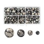 340Pcs 4 Style Natural Black Silk Stone/Netstone Beads, Round