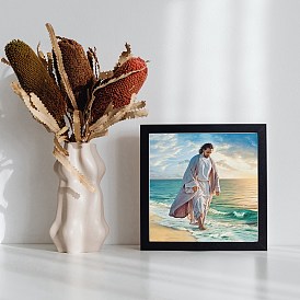 Jésus marchant sur la plage, thème religieux, kit de peinture diamant à faire soi-même, y compris le sac de strass en résine, stylo collant diamant, plaque de plateau et pâte à modeler