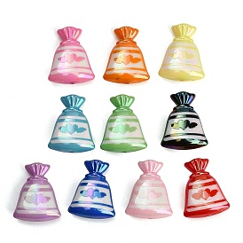 UV Plating Embossed Opaque Acrylic Beads, Iridescent, Lucky Bag with Heart Pattern