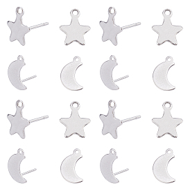 304 Stainless Steel Stud Earring Findings & Ear Nuts, with Loop, Moon/Star