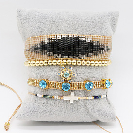 Bohemian Style Miyuki Beaded Bracelet Set with Zircon Snowflake Pendant and Cross Charm