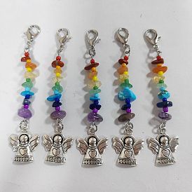 5Pcs Natural Magnesite & Amethyst & Green Aventurine & Red Aventurine & Red Jasper & Lapis Lazuli & Citrine Pendants Decorations, Angle