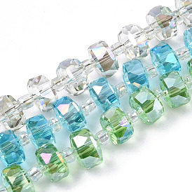 Transparent Glass Beads Strands, Faceted, AB Colors Plated, Rondelle