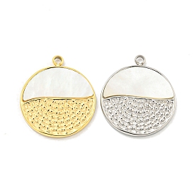 Vacuum Plating 304 Stainless Steel Pendants, with Shell, Flat Round Charm