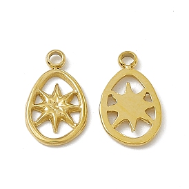 Vacuum Plating 201 Stainless Steel Pendants, Egg with Star Pattern Charm