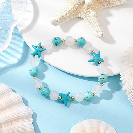 Браслеты из синтетической бирюзы и натурального кварцевого кристалла с бусинами для женщин, морская звезда
