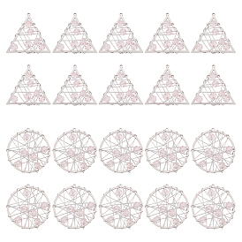 Unicraftale 20 pcs 2 styles 201 pendentifs en acier inoxydable, avec des perles de verre roses à facettes, fil enroulé