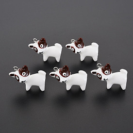 Opaque Resin Pendants, with Platinum Plated Iron Loops, Dog