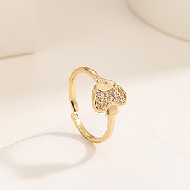 Love Fish Eye Ring with Gold Plating and Micro Inlaid Zircon Stone for Women's Fashion Jewelry